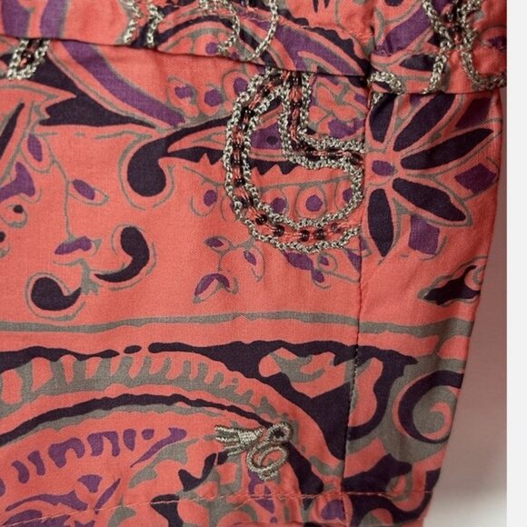 Esprit Coral Paisley Embroidered Peasant Blouse Womens 10 M Bell Sleeve Beaded - Picture 5 of 6